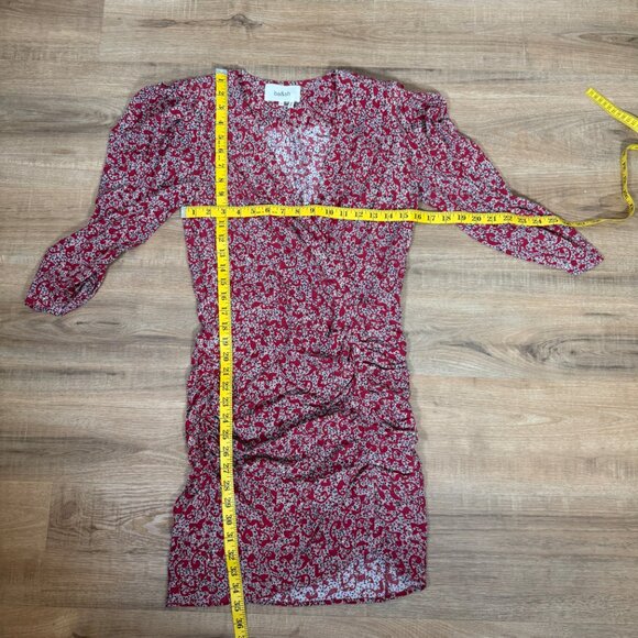 ba&sh Crystal Rouched Mini Dress Red Abstract Print S - Picture 4 of 6